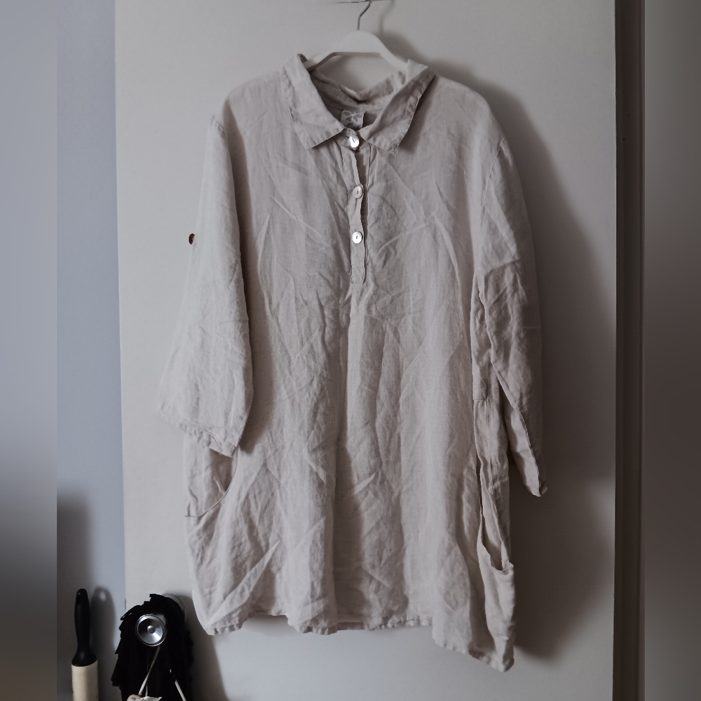 MATCH POINT Pure Linen Oatmeal Beige Tunic One Size